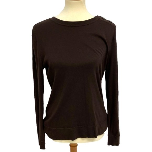 LRL Ralph Lauren Women's Brown Crew Neck Shoulder Button Tee Size M - Picture 1 of 5